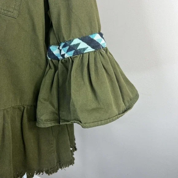 Beautiful Stories Anthropologie Inika Olive Green Utility Jacket S Embroidered - Picture 6 of 16